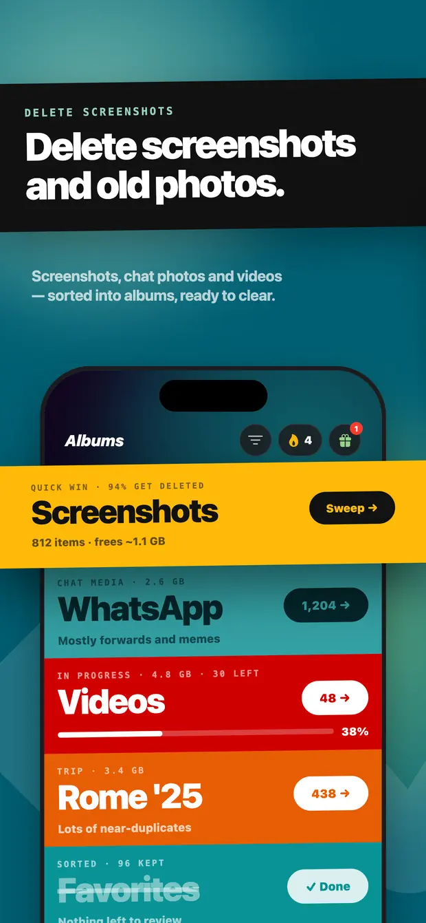 Albums screen listing Screenshots, WhatsApp, Videos and other folders