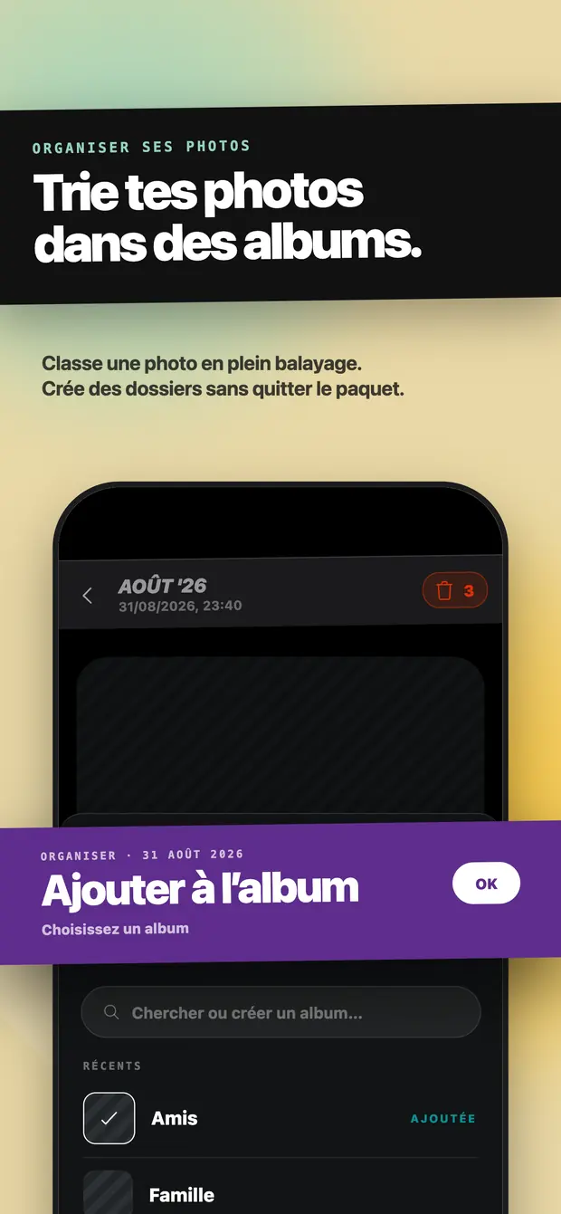 La feuille Vers un album ouverte au-dessus d'une séance de balayage