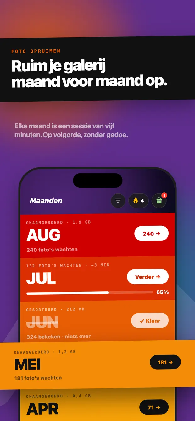 Maandenscherm: augustus onaangeroerd, juli op 65% en juni gesorteerd