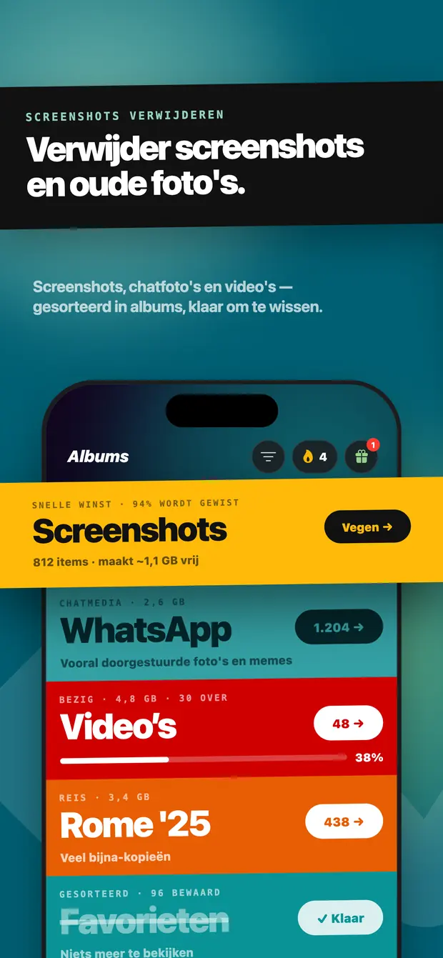 Albumscherm met Screenshots, WhatsApp, Video's en andere mappen