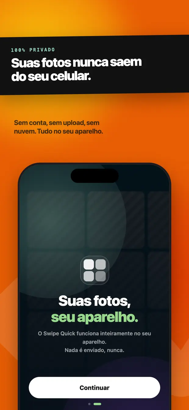 A tela de acesso às fotos explicando que as fotos são processadas no aparelho
