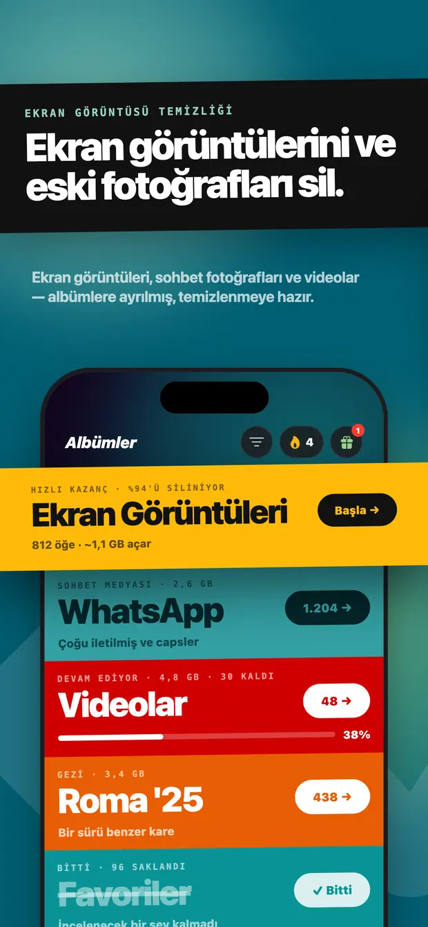 Albümler ekranında Ekran Görüntüleri, WhatsApp, Videolar ve diğer klasörler