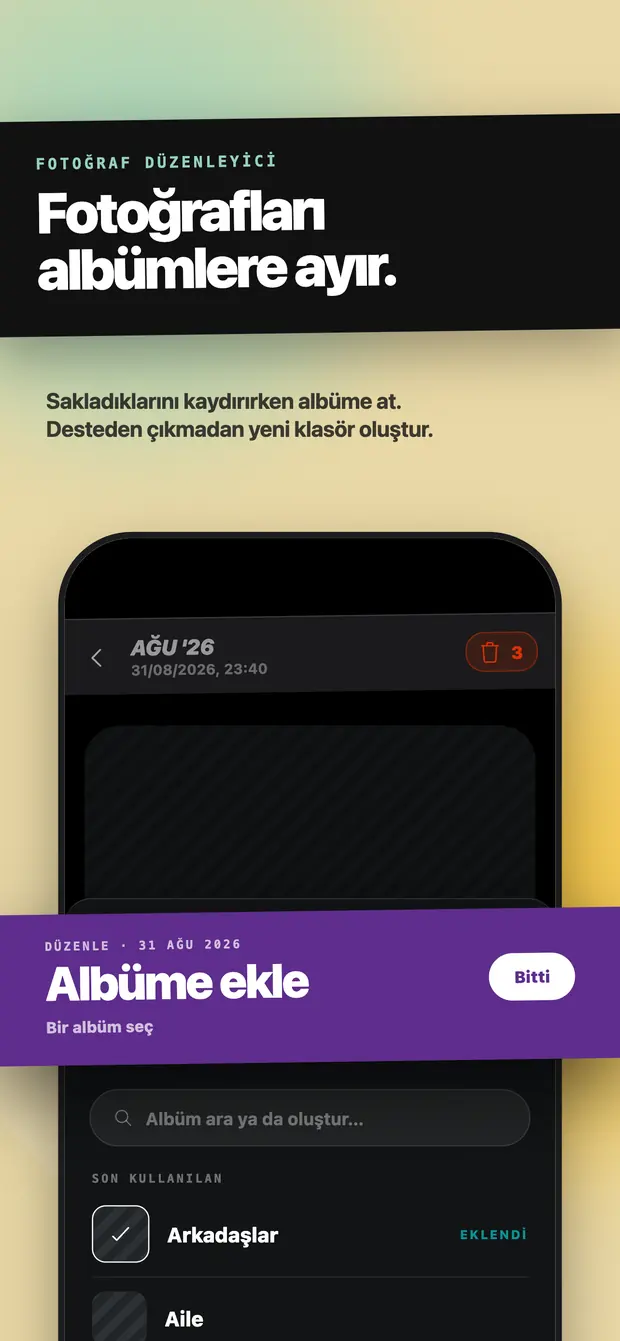Kaydırma oturumu üstünde açılmış Albüme ekle paneli